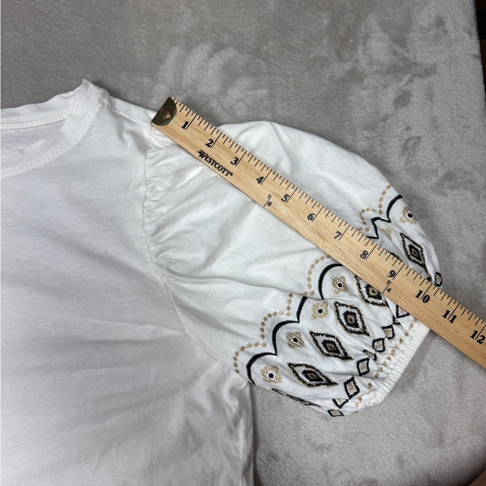 LOFT Embroidered Balloon Sleeve Top White 100% Cotton Lightweight Blouse Size MP - Picture 9 of 15